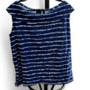 Rafaella Boatneck Blouse Sleeveless Navy Blue White Striped Plus Size 2x